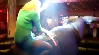 Upskirt girls on mechanical bulls