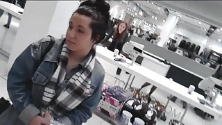 Upskirt black tights & heels out shopping (with face)