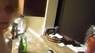 Blonde usa girl gets her shaved pussy doggystyle and missionary fucked, while doing the dishes.