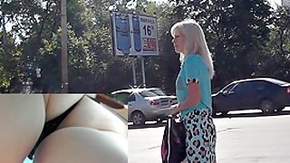 Handsome golden-haired filmed with upskirt livecam